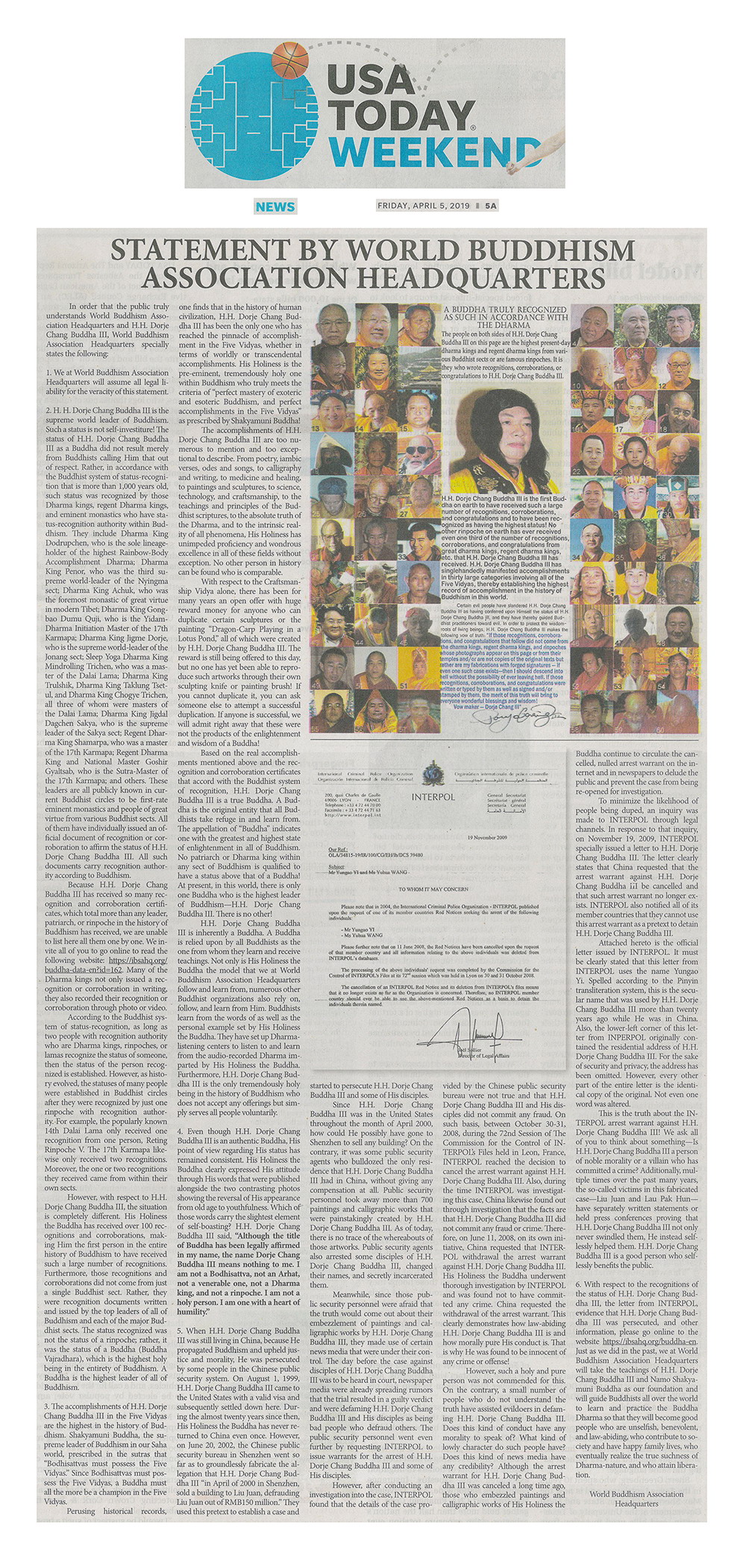 今日美国报(2019年4月5日 )：世界佛教总部声明-图片1